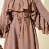 Ruffle Strap Tie Waist Dress Mink بالجملة dress view 4 - Hicabistan مصنع تركيا
