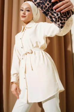 Ruffled Baby Collar Tie Shirt Beige