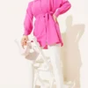 Ruffled Baby Collar Tie Shirt Fuchsia wholesale shirt view 2 - Hicabistan Turkey factory