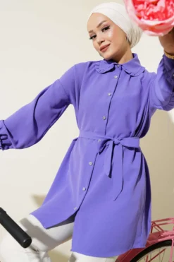 Ruffled Baby Collar Tie Shirt Lilac