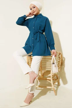 Alternative view of Ruffled Baby Collar Tie Shirt Petrol