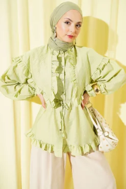 Ruffled Sailor Collar Tie Belt Shirt