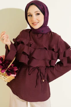 Ruffled Tie Waist Tunic Plum
