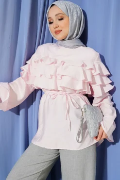 Ruffled Tie Waist Tunic Pink
