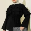 Ruffled Tie Waist Tunic Black