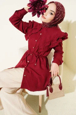Ruffled Double Sailor Collar Shirt Burgundy