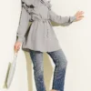 Ruffled Double Sailor Collar Shirt Grey wholesale shirt view 2 - Hicabistan Turkey factory