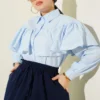 Ruffled Cape Detailed Short Shirt Blue groothandel shirt view 2 - Hicabistan Turkije fabriek