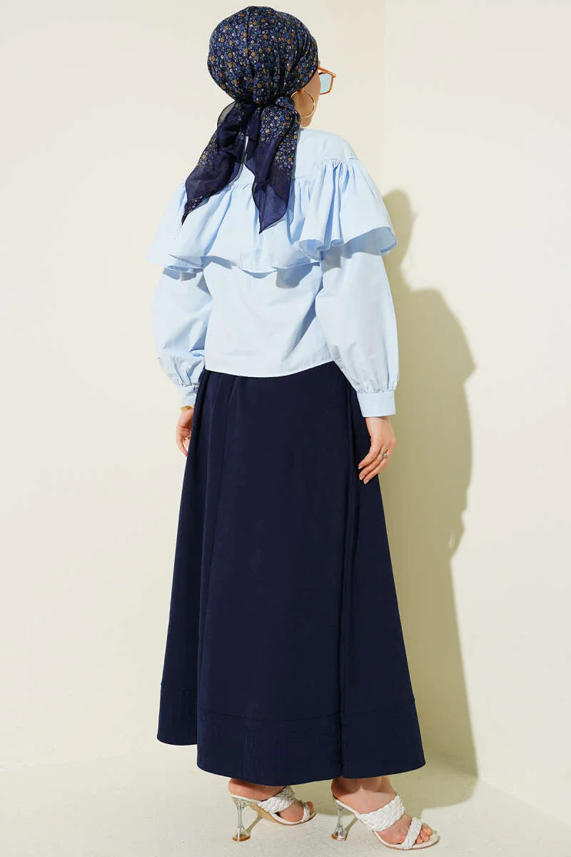 Ruffled Cape Detailed Short Shirt Blue groothandel shirt view 3 - Hicabistan Turkije fabriek