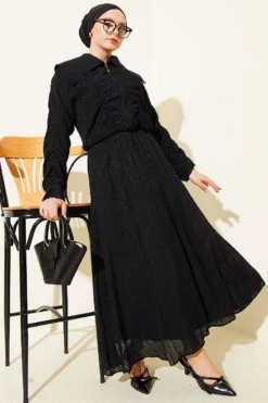 Alternative view of Zippered Gathered Detail Skirt Set Black