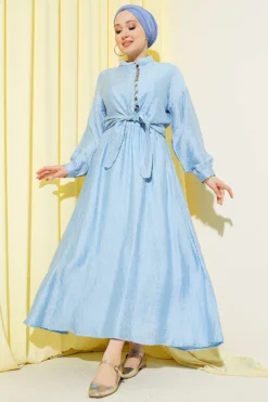 Brit Buttoned Cord Tied Skirt Set Baby Blue