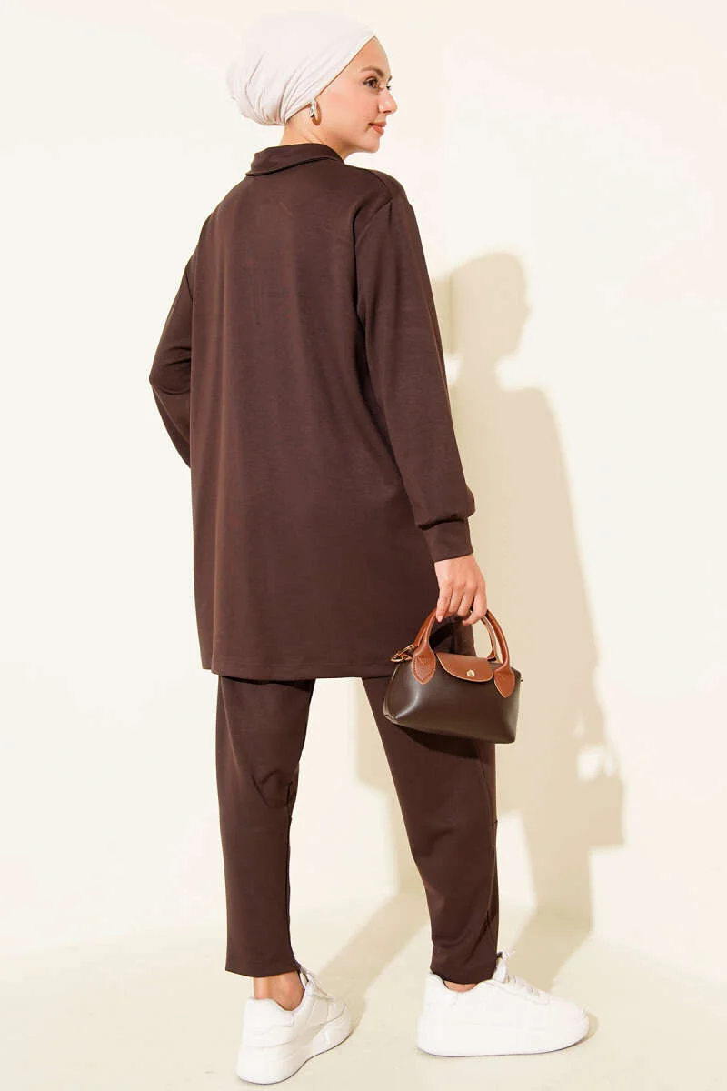Zippered Pocket Two-Piece Set Brown - Image 3