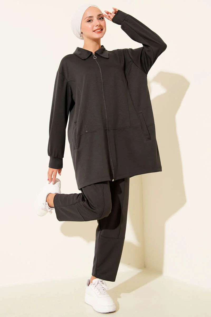 Zippered Pocket Two-Piece Set en gros clothing set - Hicabistan usine Turquie