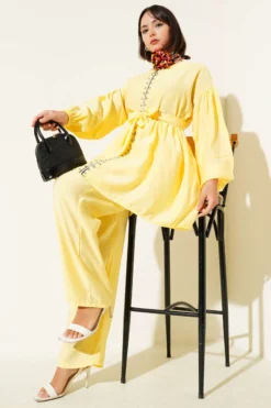 Zippered Stone Detailed Two-Piece Set Yellow