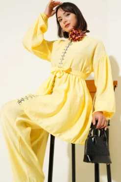 Alternative view of Zippered Stone Detailed Two-Piece Set Yellow