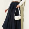 Zippered Belted Gathered Skirt Navy Blue wholesale skirt - Hicabistan Turkey factory