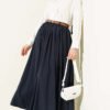 Zippered Belted Gathered Skirt Navy Blue wholesale skirt view 2 - Hicabistan Turkey factory