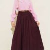 Zippered Belted Gathered Skirt Plum بالجملة skirt view 2 - Hicabistan مصنع تركيا