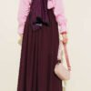 Zippered Belted Gathered Skirt Plum بالجملة skirt view 3 - Hicabistan مصنع تركيا