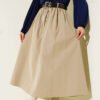 Zipped Belted Poplin Skirt Beige