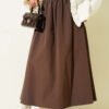 Zipped Belted Poplin Skirt Brown