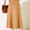 Zippered Suede Flared Skirt Camel wholesale skirt view 3 - Hicabistan Turkey factory