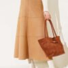 Zippered Suede Flared Skirt Camel wholesale skirt view 2 - Hicabistan Turkey factory