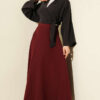 Zippered Tencel Flared Skirt Burgundy بالجملة skirt view 2 - Hicabistan مصنع تركيا