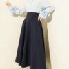 Zippered Tencel Flared Skirt Navy Blue wholesale skirt view 2 - Hicabistan Turkey factory