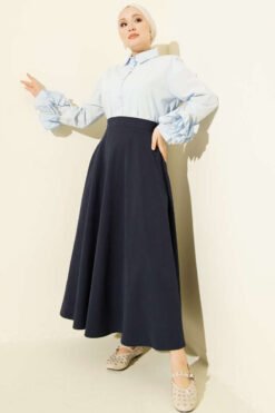 Vue alternative de Zippered Tencel Flared Skirt Navy Blue