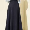 Zippered Tencel Flared Skirt Navy Blue wholesale skirt view 3 - Hicabistan Turkey factory
