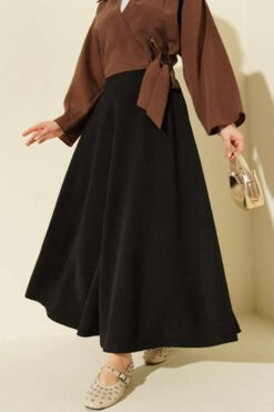 Zippered Tencel Flared Skirt Black