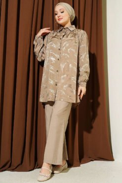 Brush Pattern Jacquard Two-Piece Set Beige