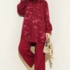 Brush Pattern Jacquard Two-Piece Set Burgundy