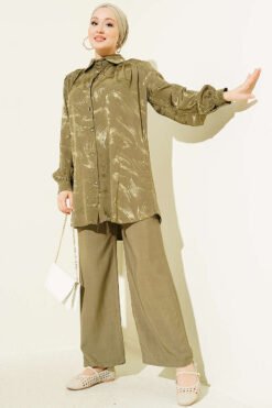 Brush Pattern Jacquard Two-Piece Set Khaki
