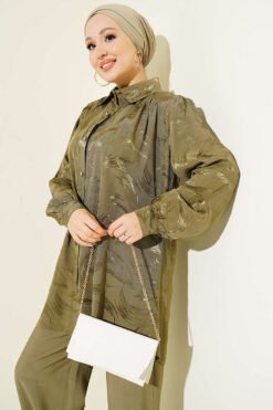 منظر بديل لـ Brush Pattern Jacquard Two-Piece Set Khaki