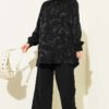 Brush Pattern Jacquard Two-Piece Set Black