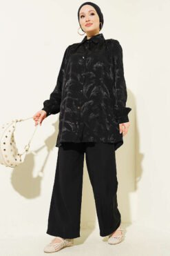 Brush Pattern Jacquard Two-Piece Set Black