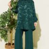 Brush Pattern Jacquard Two-Piece Set Emerald