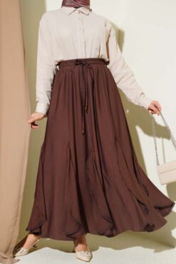 Ruffled Detail Elastic Waist Skirt Brown