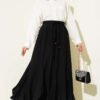 Ruffled Detail Elastic Waist Skirt Black wholesale skirt view 2 - Hicabistan Turkey factory