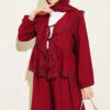 Ruffled Lace Tie-Up Two-Piece Set Burgundy - Image 2