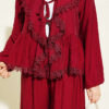 Ruffled Lace Tie-Up Two-Piece Set Burgundy - Image 4
