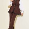 Ruffled Lace Vest Two-Piece Set Brown wholesale clothing set - Hicabistan Turkey factory