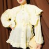 Ruffled Sailor Collar Tie Belt Shirt Yellow