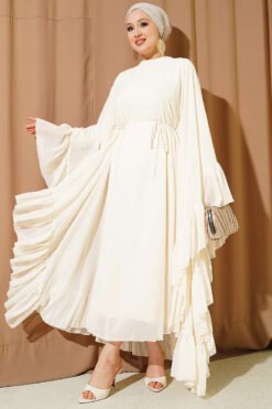 Ruffled Belted Chiffon Dress White