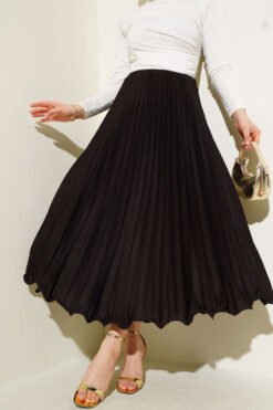 Ruffled Pleated Waistband Skirt Brown wholesale skirt - Hicabistan Turkey factory