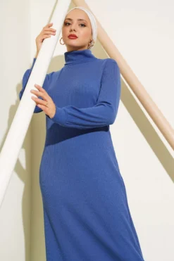 Alternative view of Ribbed Turtleneck Dress Blue