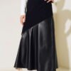 Ribbed Leather Trim Skirt Black en gros skirt - Hicabistan usine Turquie