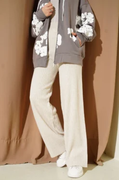 Alternative view of Ribbed Wide Leg Knit Pants Beige